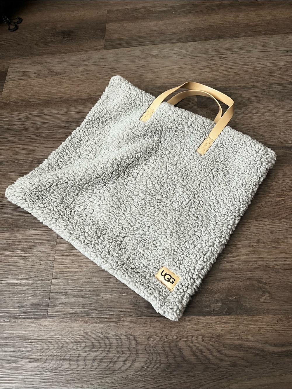 UGG Sherpa Tote in Light Gray with Tan Handles